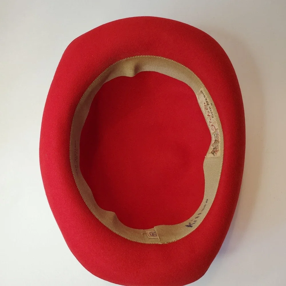 Vintage Red Stetson Womens Hat Fedora With‎ Bow Size 22.5